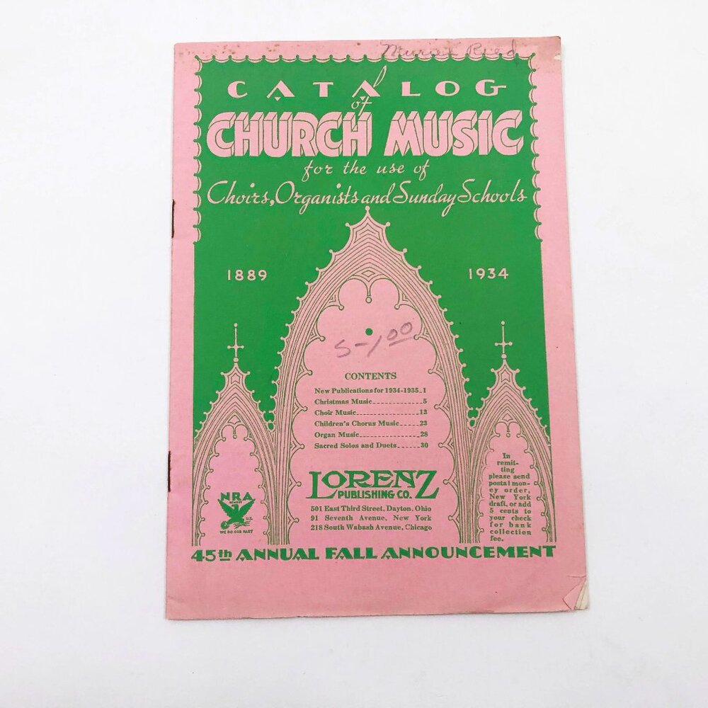 Catalog of Lorenz's Church Music 1934 for Choirs Organists & Sunday Schools